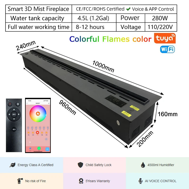 Smart Home 3D Atomized fireplace Decoration With Colorful Flame Decorative fire Mist Intelligent Electric Water Vapor fireplace
