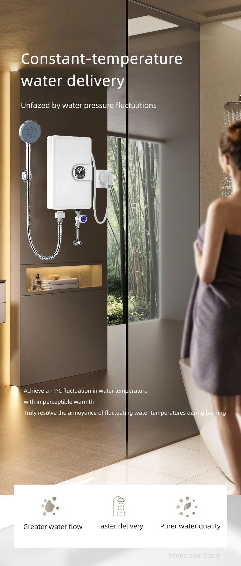 Smart Inverter Electric Water Heater Instant Water Heater Fast Heating Shower Instant Heating Water Heater LED Touch Controls