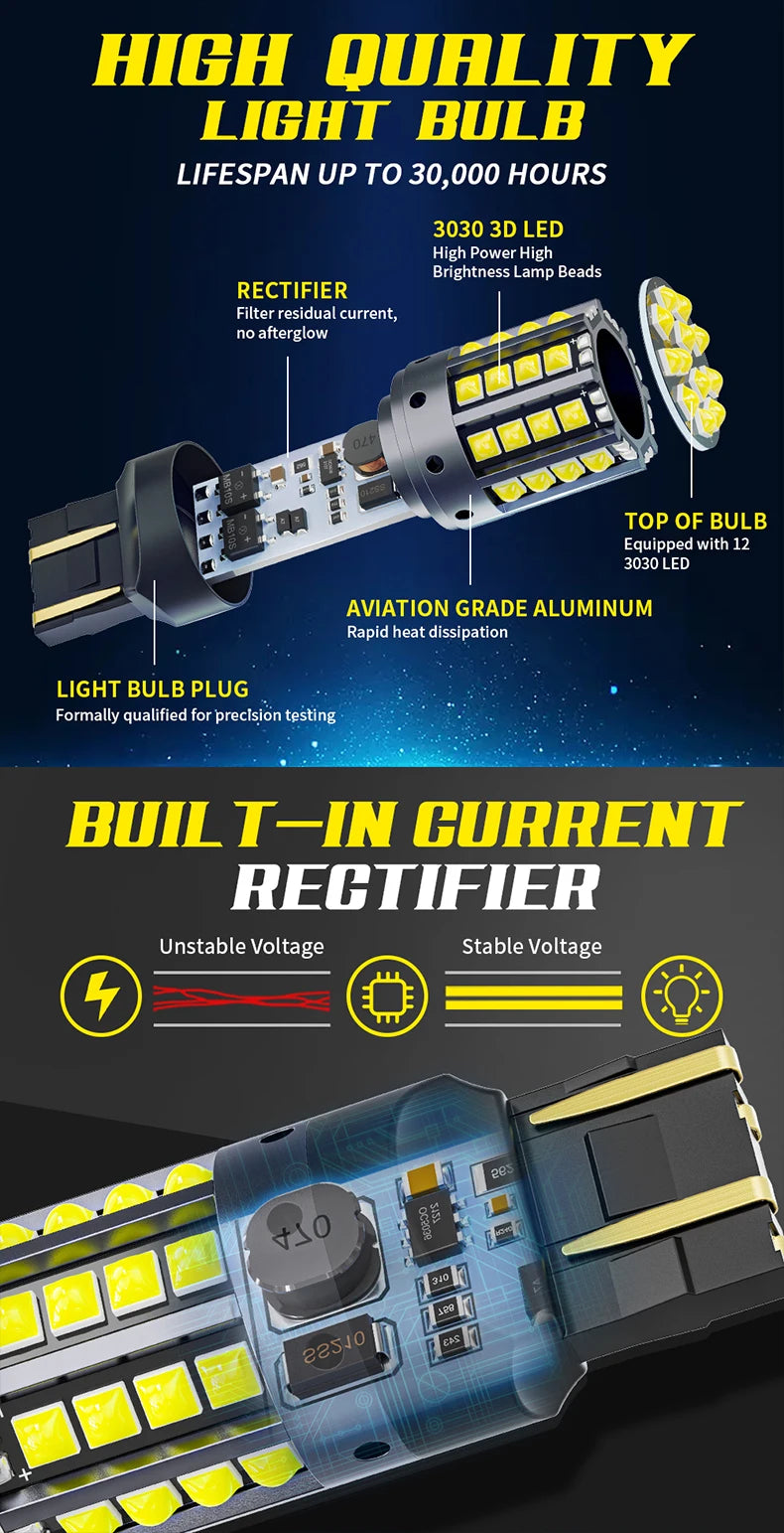 1×1156 ba15s p21w canbus bulbs py21w led turn signal yellow 7440 bulb bay15d 1157 canbus led reversing lights t20 7443 STOP LAMP
