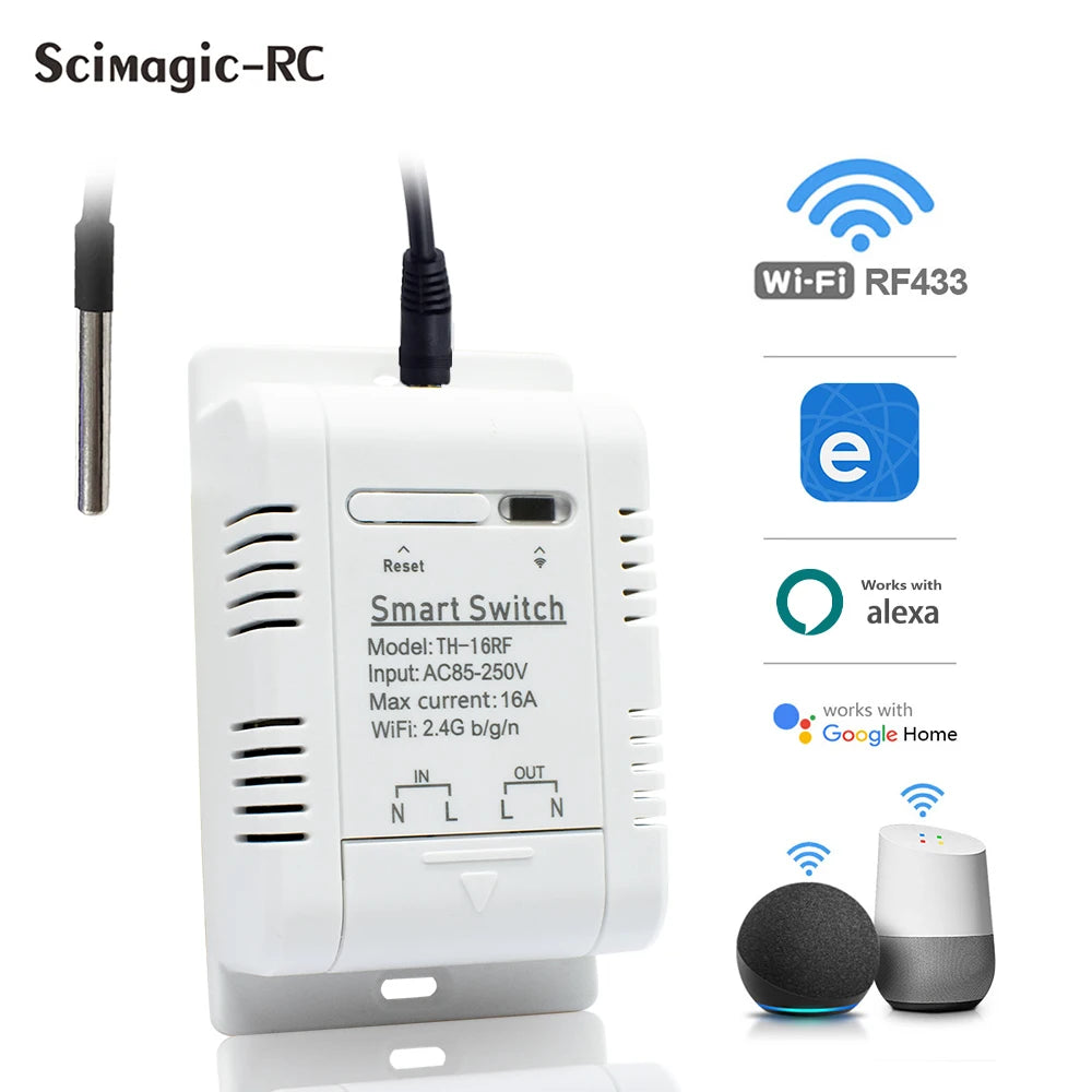 Smart Temperature Humidity Wifi Switch 10A 2000W Intelligent Monitoring Thermostat Compatible with Ewelink Alexa Google Home