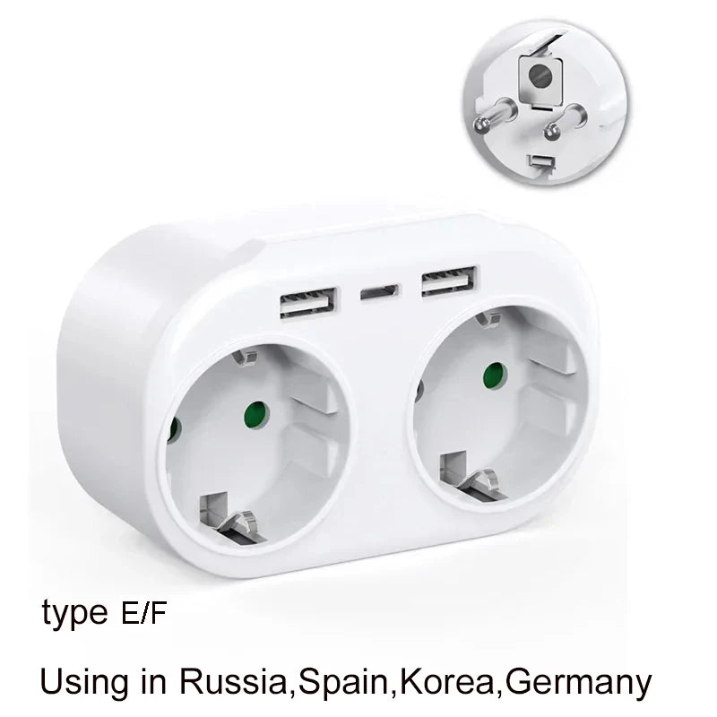 EU Plug Adapter Wall Outlet USB 1 To 2 Way European Standard Extender Socket With 2 USB Port Power Strip AC Convert Adaptor