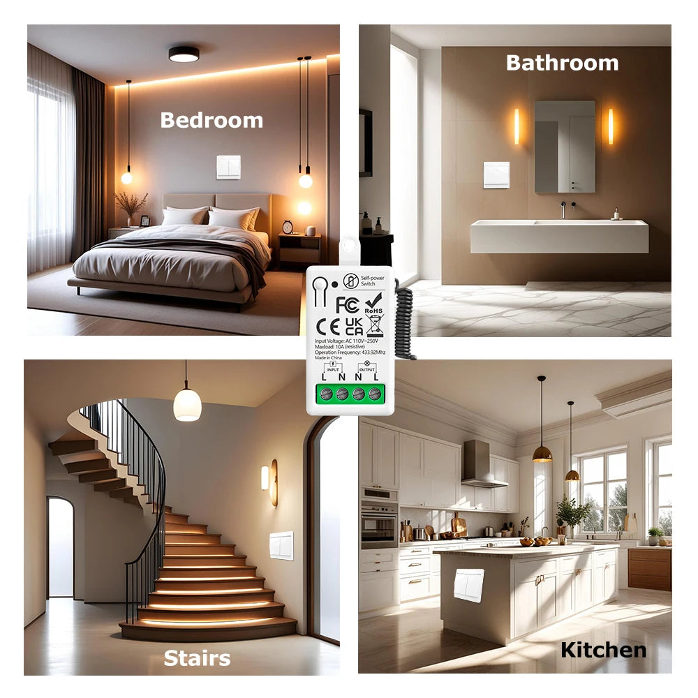 433MHz Wireless Self-Powered Light Switch AC 110V 220V Receiver RF 86 Wall Switch No need Battery for Home Appliance LED Lamp
