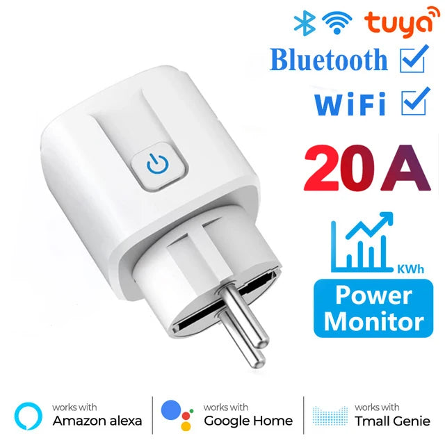 Smart Socket EU 16A/20A AC100-240V Wifi Smart Plug Power Outlet, Alexa Google Home Voice Control, For Tuya Smart Life APP