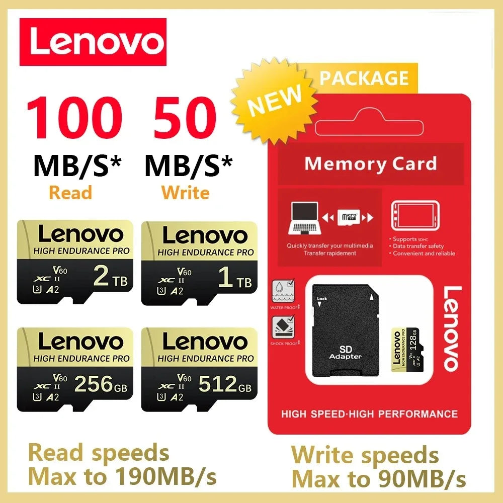 Lenovo SD Memory Card 2TB 1TB Class 10 High Speed Micro TF Card 1TB 512GB128GB 256GB For Nintendo Switch PC Smart phone SD Card