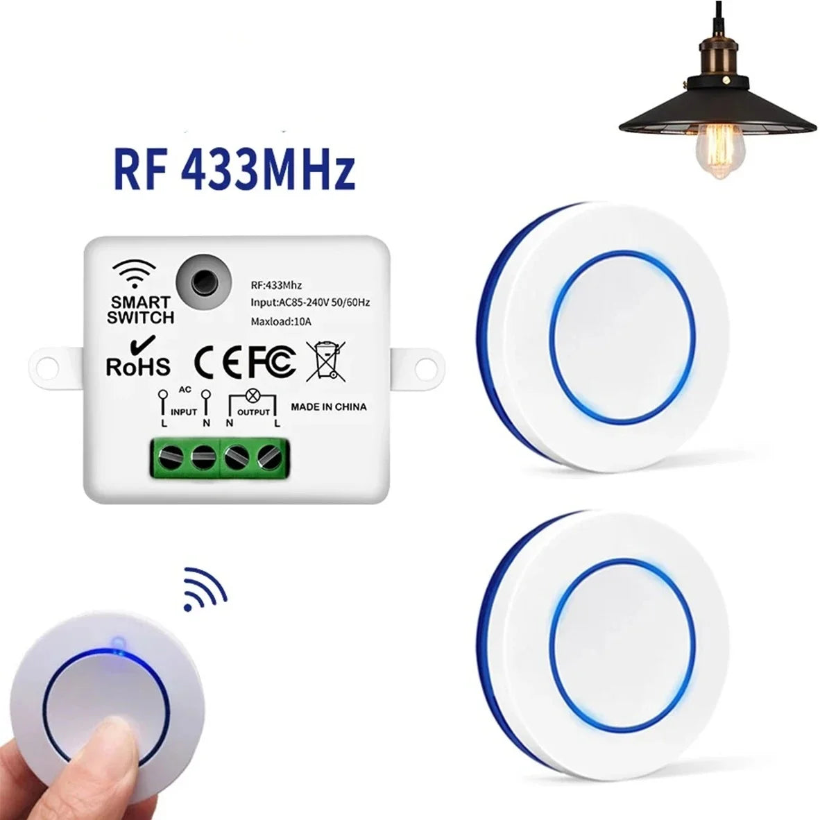 RF 433MHz Wireless Light Switch 220V 110V 10A Relay Controlle Mini Round Button Wall Panel Switch Remote Control For LED Lamp