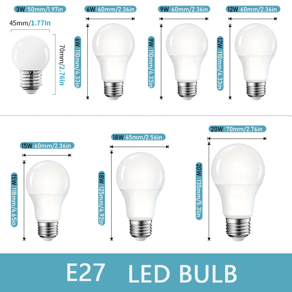 8PCS LED Bulb E27 B22 E14 AC220/110V 3W 6W 9W 12W 15W 18W Brightness and Low Energy Consumption Living Room Home LED Light Bulbs