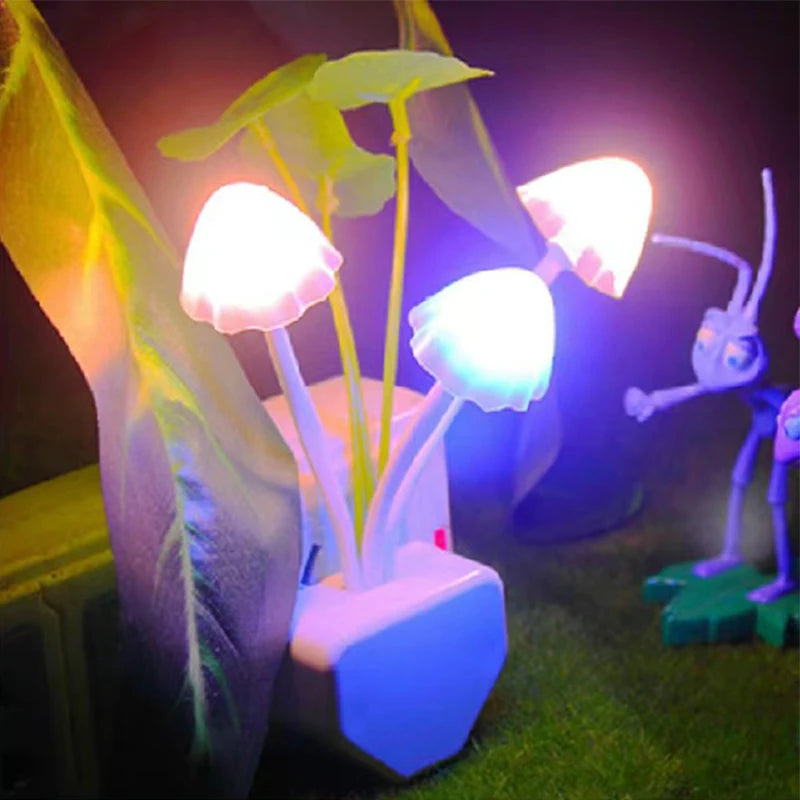 Novelty Mushroom Fungus Night Light EU & US Plug Light Sensor 220V 3 LED Colorful Mushroom Lamp Led Night Lights