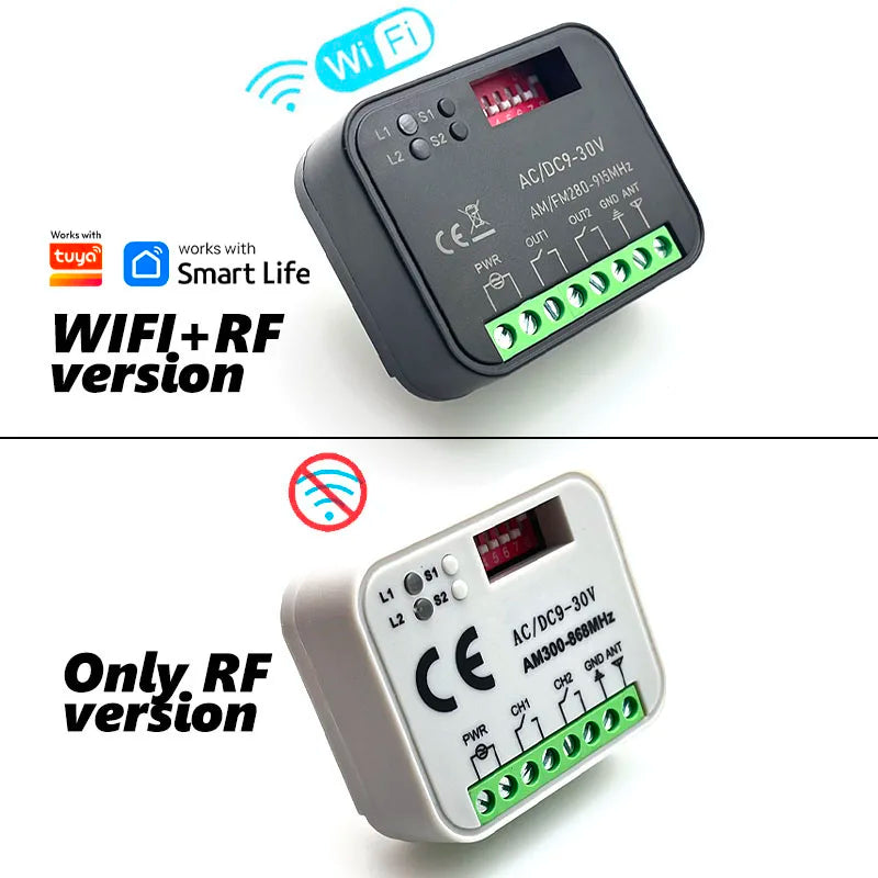 Work With Tuya WiFi Switch Universal RX-MULTI Garage Door Gate Remote Control Receiver Smart Controller 300-868MHz 9-30V 85-250V