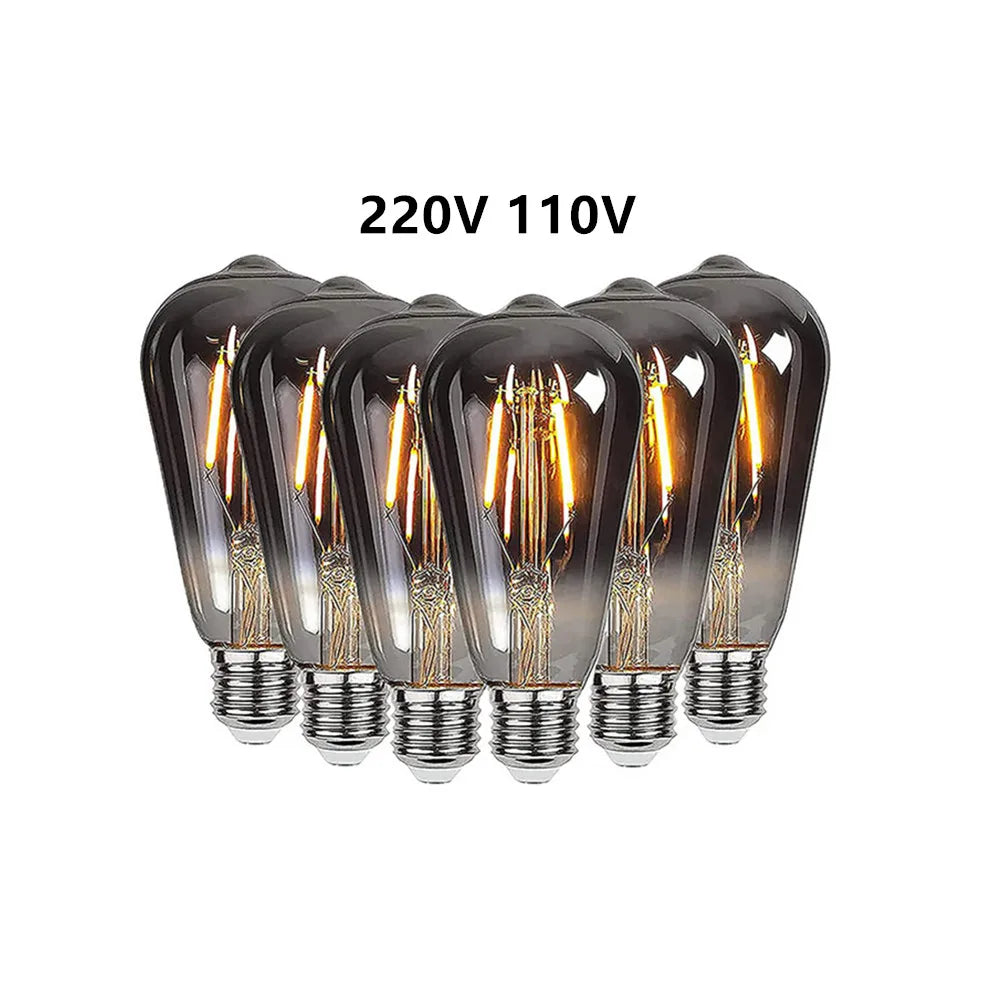 6PCS LED ST64 Smoky Gray E27 2700K Warm GSpiral Filament Bulb 4W 220V 110V Retro Vintage Decorative Lighting Dimmer Edison Lamp