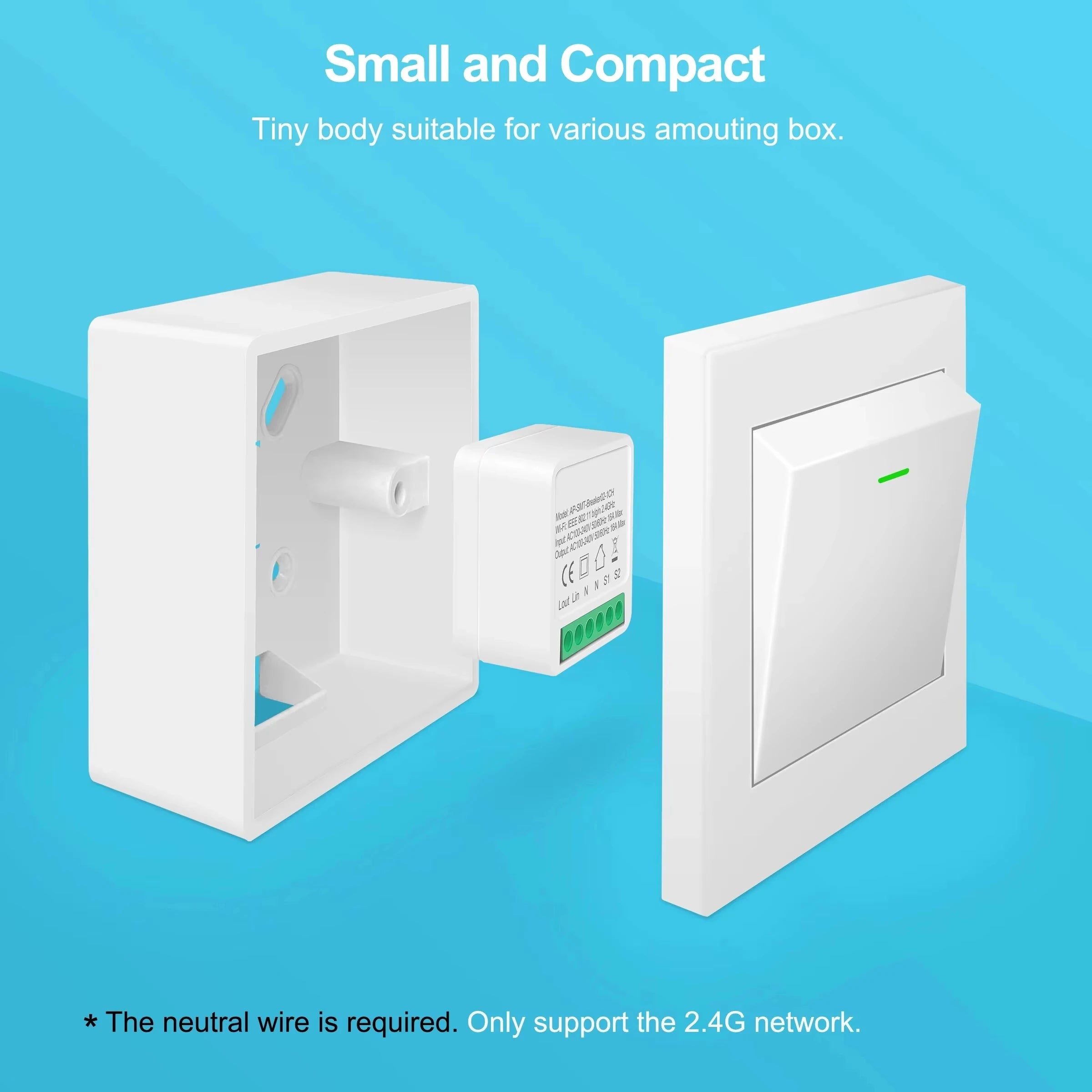 1pc 16A Mini Wifi DIY Light Switches Module 2-way Control Works With Tuya Smart Life APP Alexa Alice Google Home