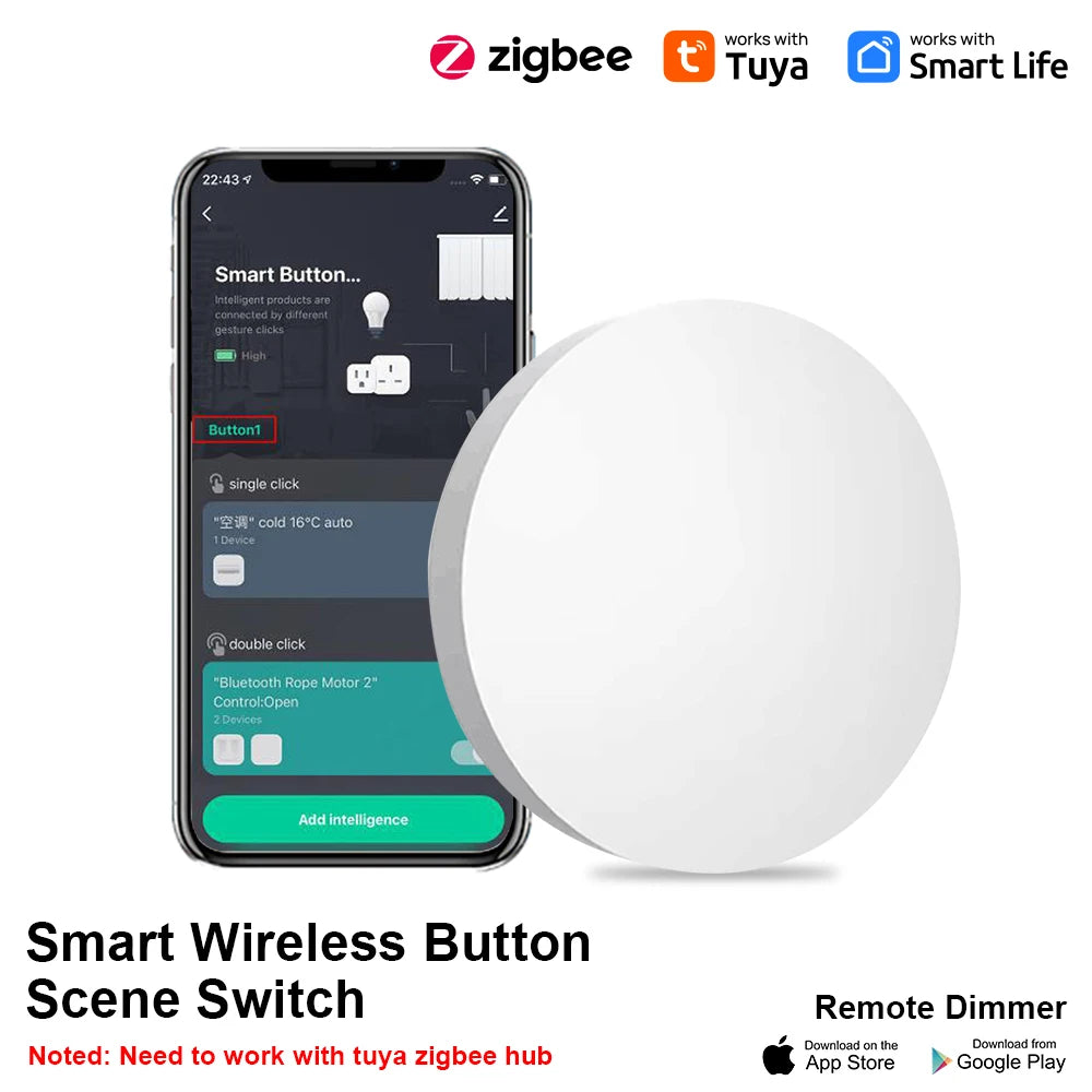 Tuya Zigbee Wireless Button Scene Switch Voice Control Smart Button Smart Life App Zigbee Devicesfor Smart Home Remote Control