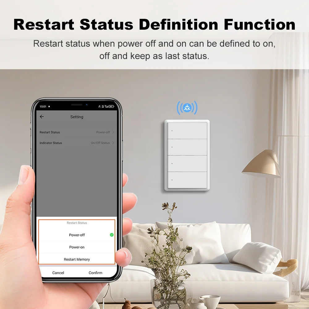 Smart Matter WIFI US Wall Light Switch Neutral Wire Optional 1-4 Gang Big Physical Push Button Voice Control Google Home Alexa