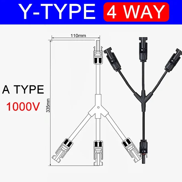 1/5Sets Photovoltaic PV Solar Cell Connector Solar Panel Parallel Connection PV Plug 1 To 2/3/4Way 30A 1000V Y Type Connector