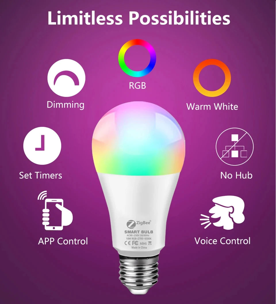 Tuya Smart Led Light Bulb Wifi Zigbee Bluetooth E27 Smart Life Alexa Google Assistant Alice Smartthings RGB 220V 110V Ampoules