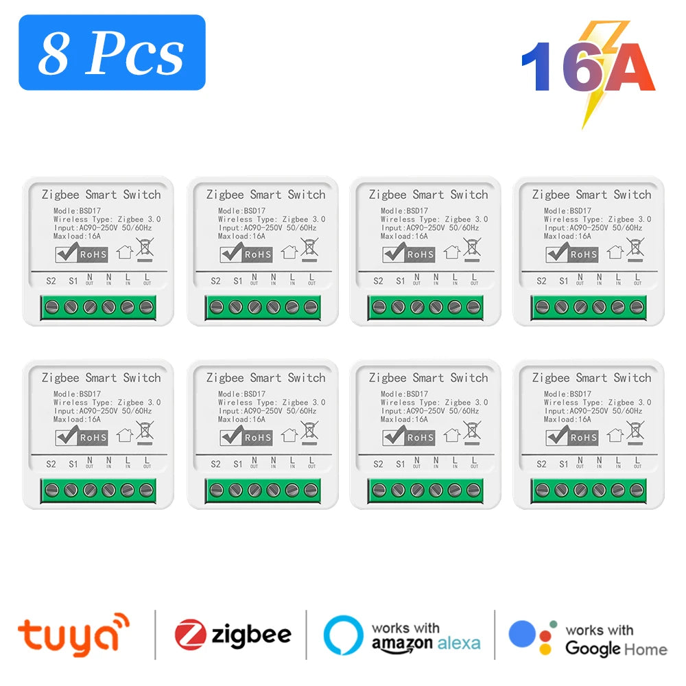 Smart ZigBee3.0 Light Switch Module 16A MiNi DIY Breaker Switch Supports 2 Way Control App Remote Control for Alexa Google Home