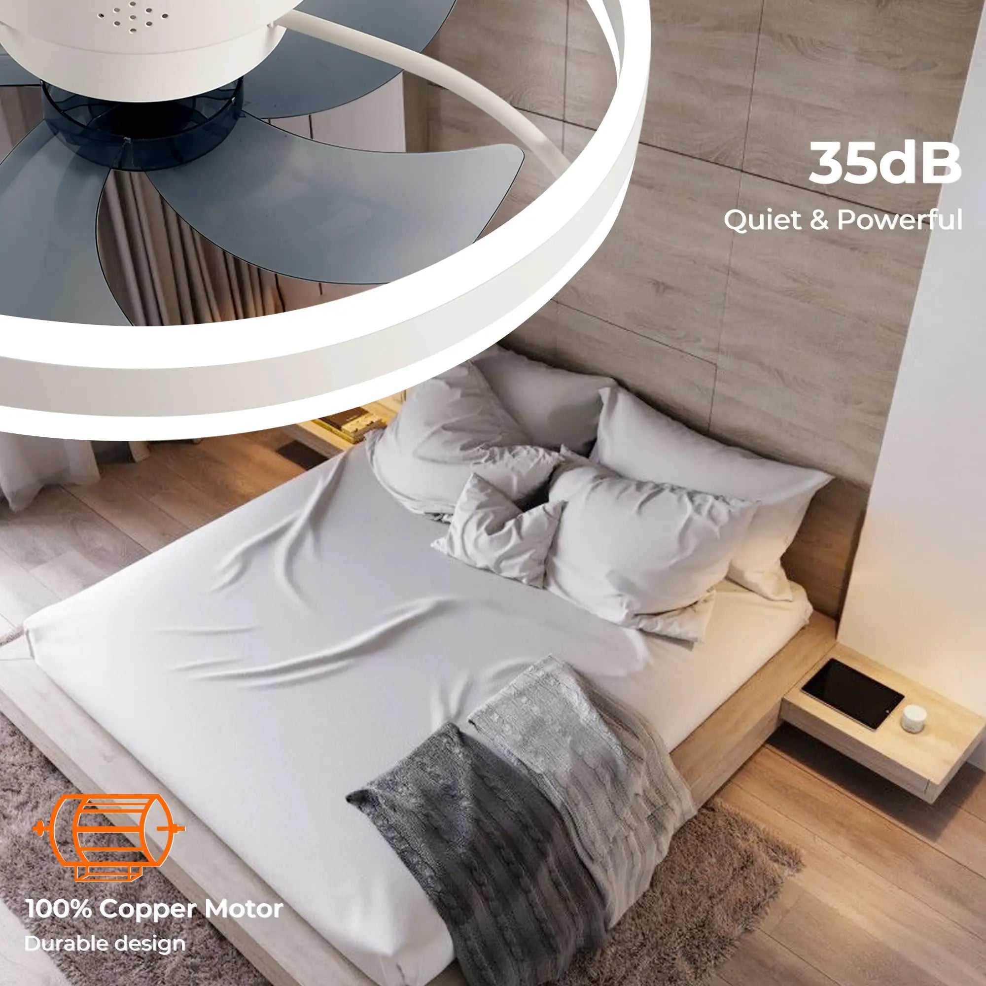 Smart Ceiling Fan with Light Remote Control App LED Dimming 6 Speed Wind Speed Fan Light for Bedroom Silent Fan with Lighting
