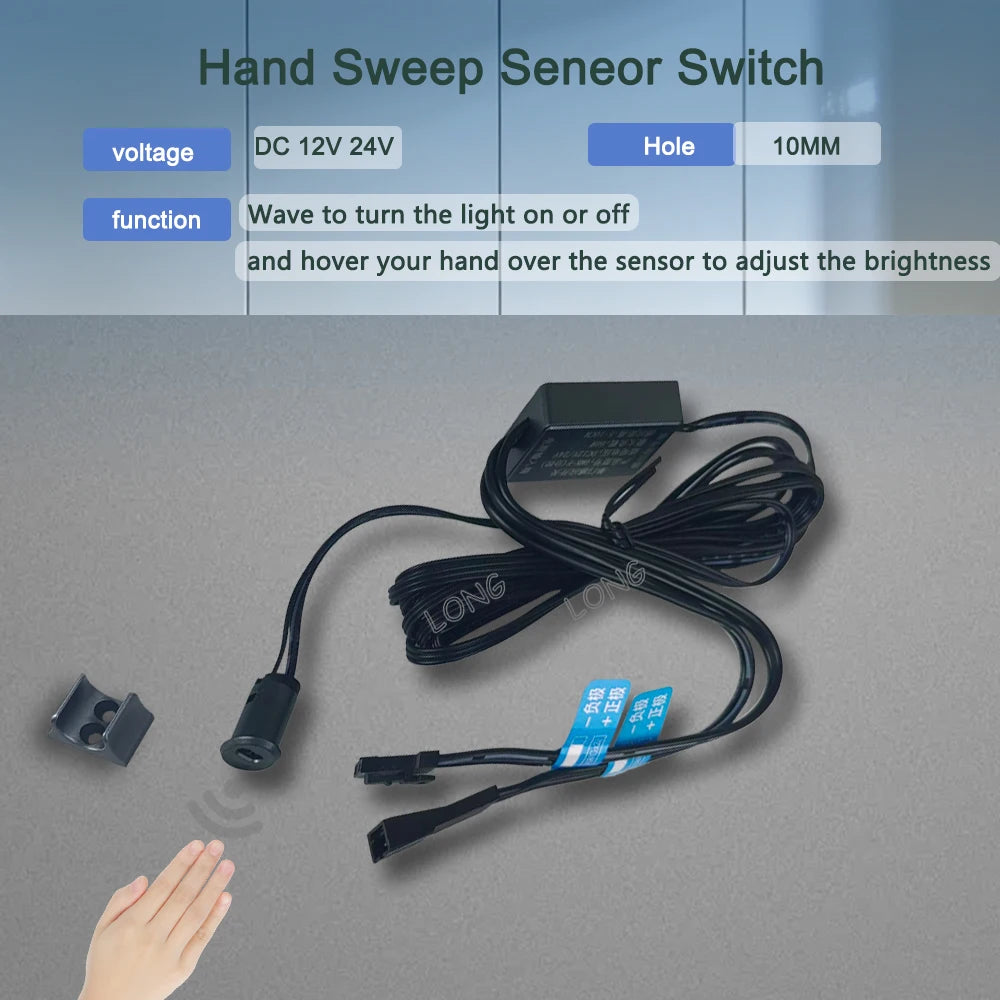 Hand Sweep Switch 5A 12V-24V, Smart IR Motion Sensor Light for Wardrobe Cabinet, Touch ON/OFF & Dimming, for Closet LED Lamp