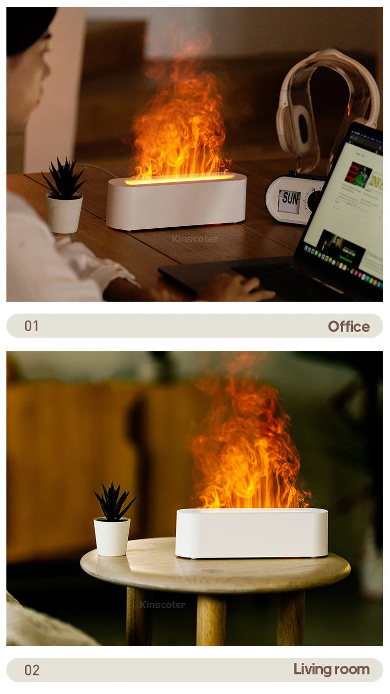 Simulation Colorful Flame Aroma Diffuser Air Humidifier Aromatherapy Essential Oil Timing Ultrasonic Cool Mist Maker Fogger