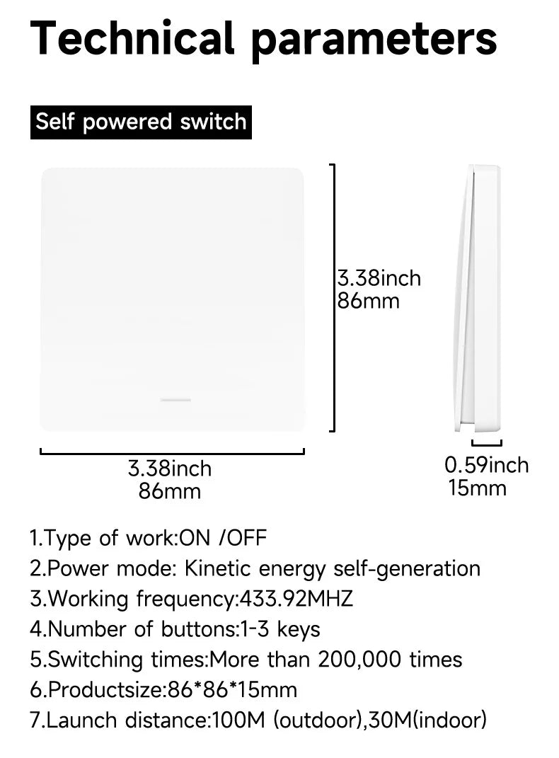 Battery Free RF433 Household Wireless Wall Switch Wiring Free Self Generating Kinetic Energy Panel Waterproof Lighting Switches