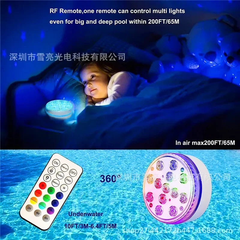 Updated IP68 RGB Submersible 13LED Underwater Light with Remote Control Underwater Pool Light Bright Lamp for Pond/Pool/Aquarium