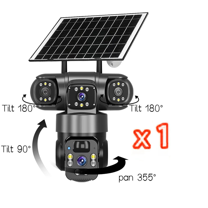 15MP IP Wifi Camera Wireless Solar Camera PTZ 3 Lens Outdoor Waterproof 10X Zoom Night Vision PIR Human Detect Security Camera