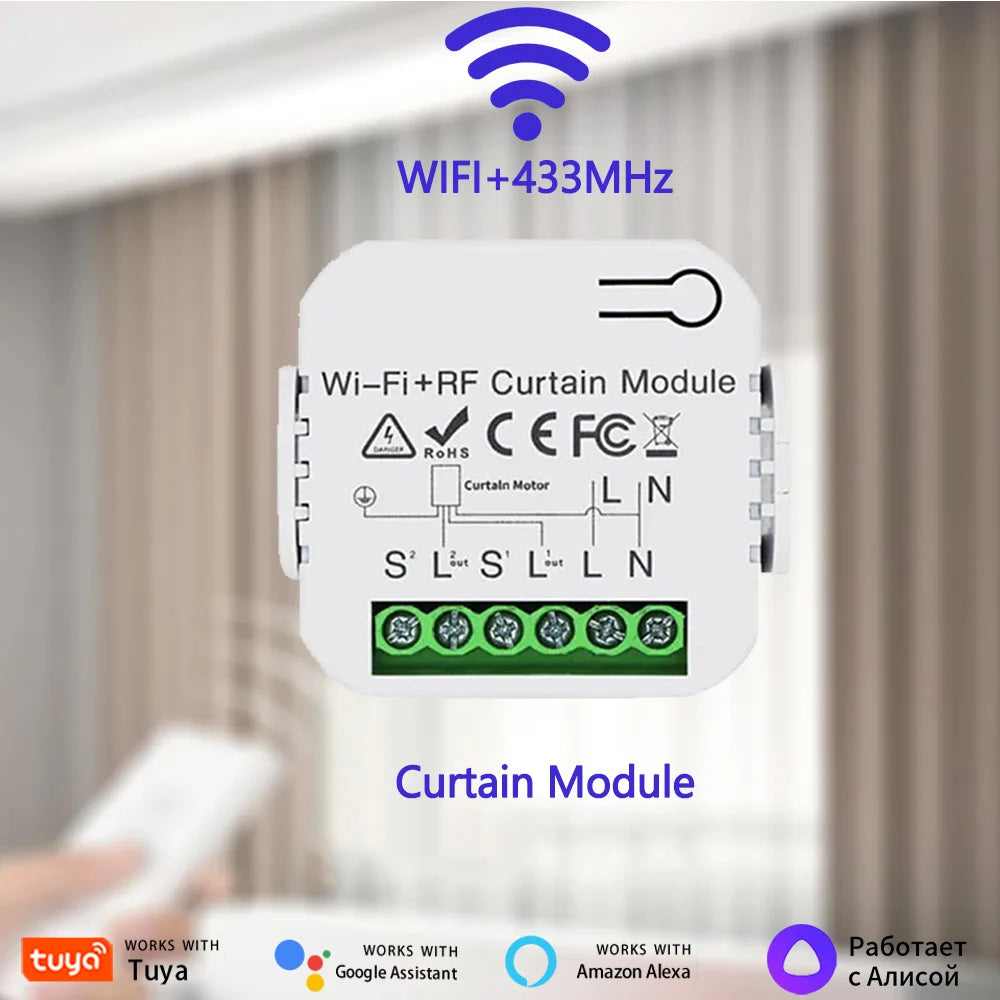 WiFi Smart Curtain Switch Tuya Electric Rolling Shutter Door Controllers 433MHz APP Remote Smart Life App For Google Home Alexa