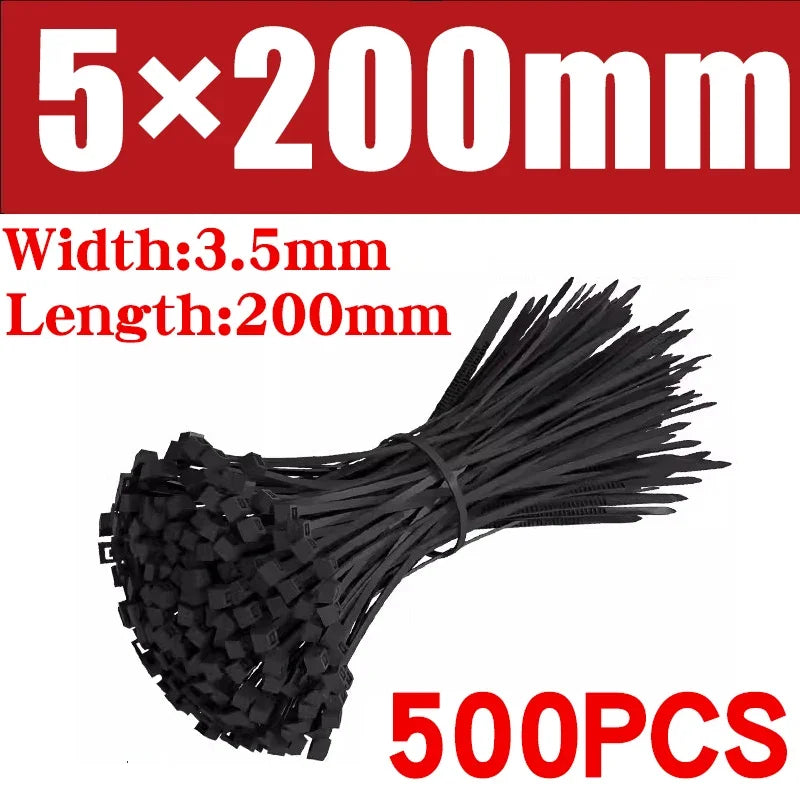 500/1000PCS Plastic Nylon Cable Ties Self-locking Cord Ties Straps Adjustable Cables Fastening Loop Home Office Wire Zip Ties