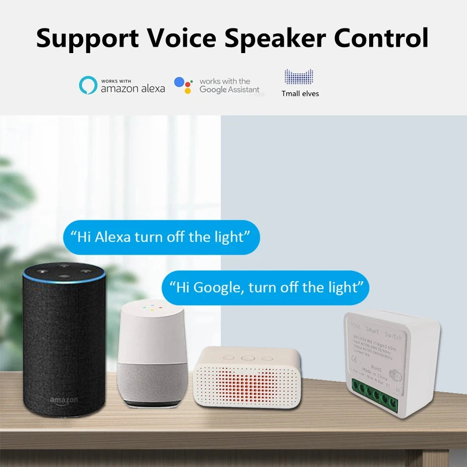 16A Mini Tuya Wifi Smart Switch 2 Way Control DIY Light Switches Alexa Yandex Alice Smart Google Home APP Voice Control