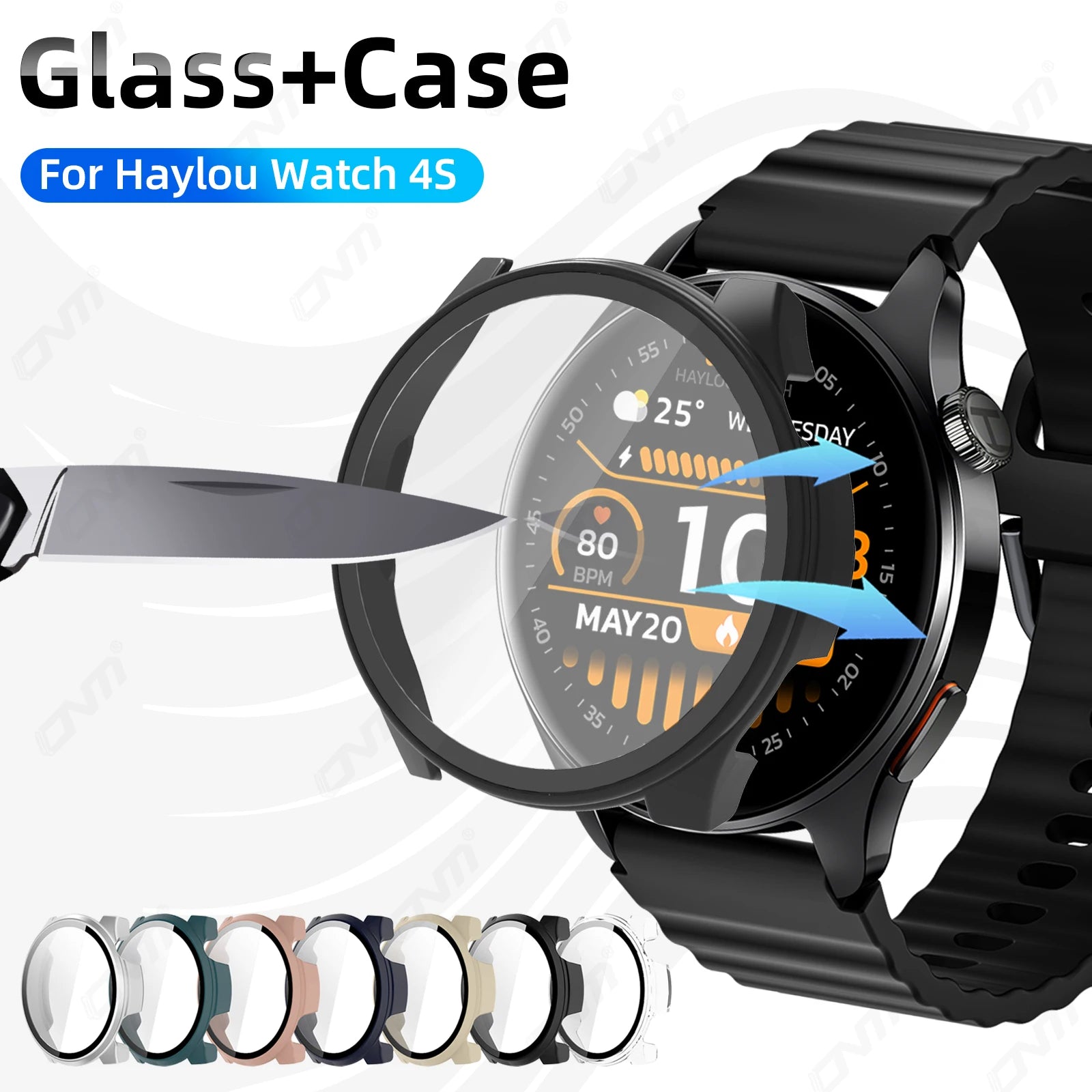 Glass+Case for Haylou Watch 4S Tempered Glass Anti-scratch Screen Protector & Hard PC Protective Bumper Covor Accessories