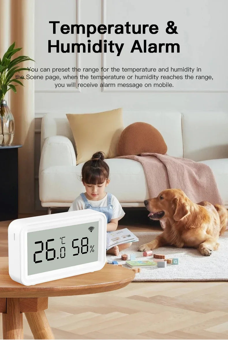Tuya Zigbee WiFi Indoor Temperature Humidity Sensor with Smart Home App Remote Control Works with Alexa And Google Assistant