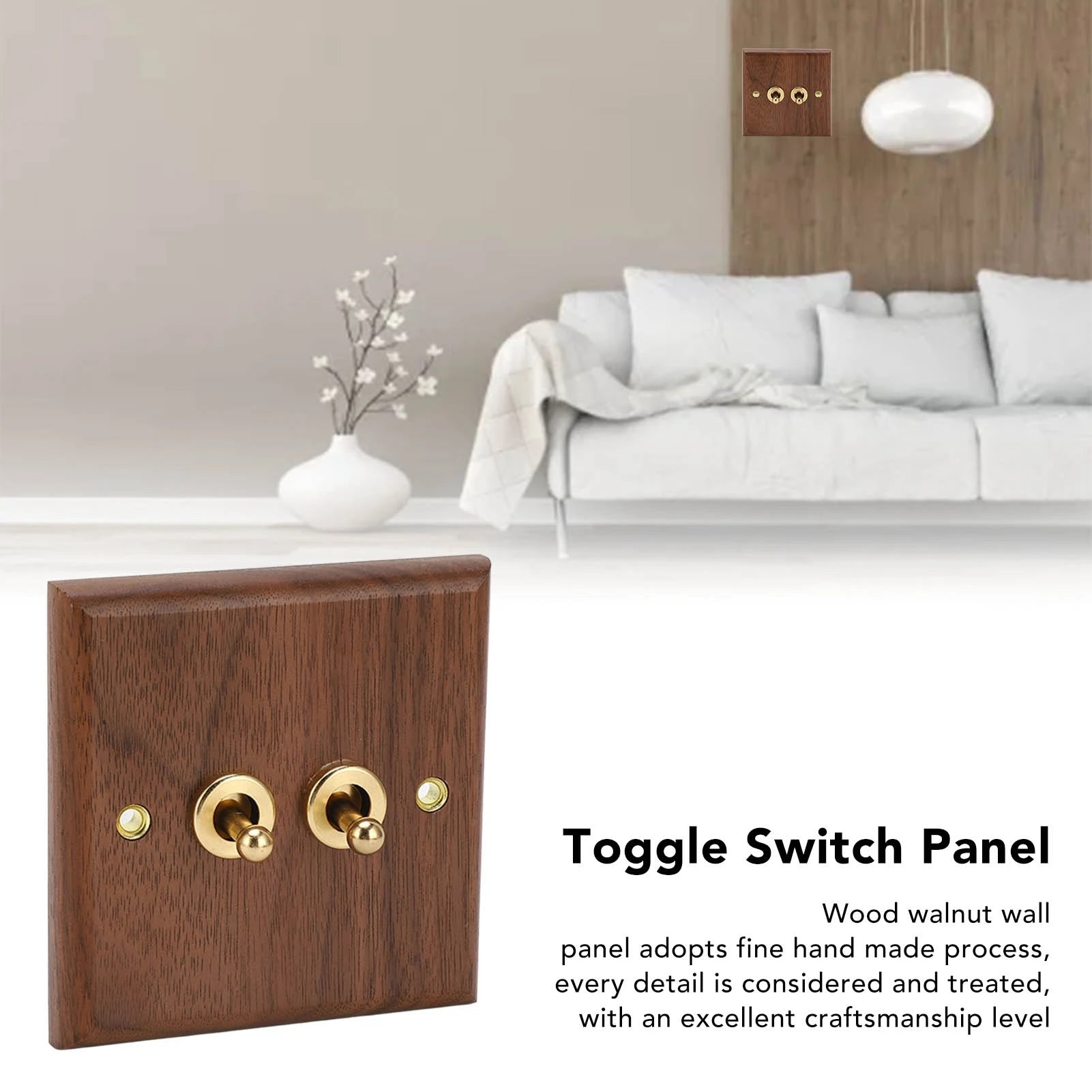 250V Single or Double Toggle Switch Retro Walnut Wood Wall Mount Panel with Brass Screw 50HZ