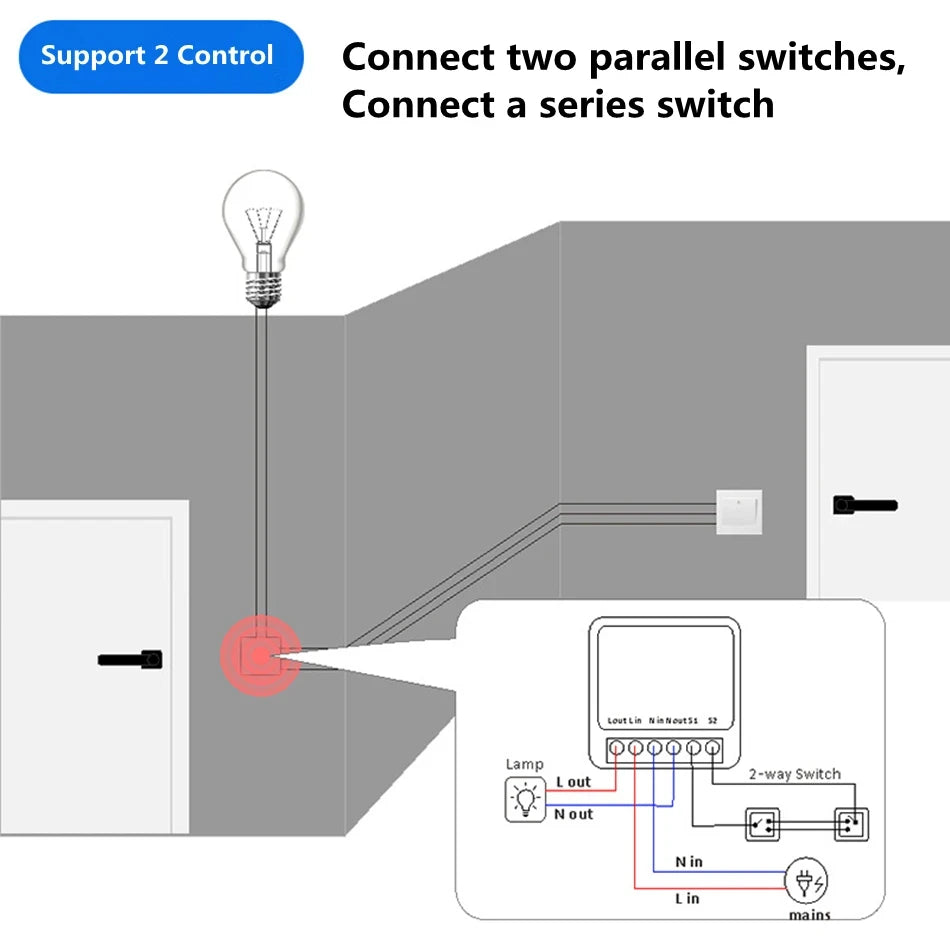 16A Two Way Control DIY WiFi Mini Smart Light Switch Tuya/Smartlife APP Remote Control for Alexa Google Home Automation