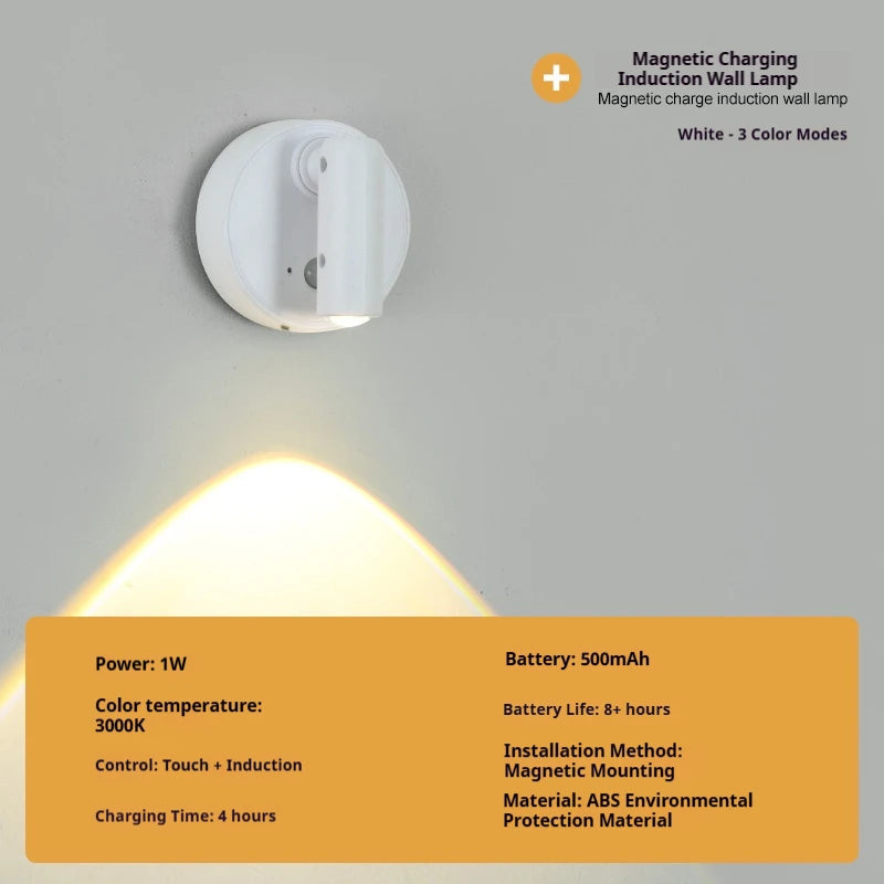 LED Light Magnetic Rechargeable Wall lamp Spotlight Atmosphere Light  No Punch Reading Light Touch Switch Dimmable Bedside Lamp