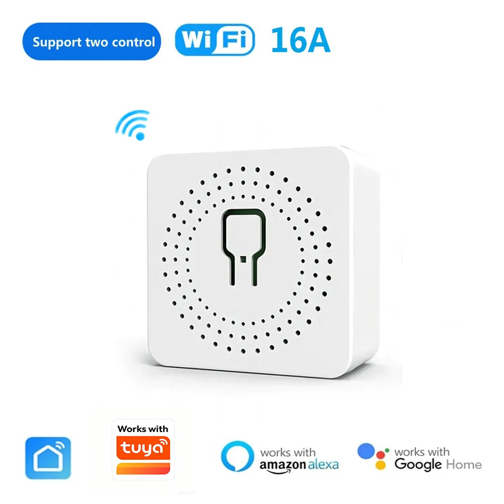 16A Wifi Mini Smart DIY Light Switch Works with Tuya Smart Life APP 2 Way Wireless Control Smart Home Alexa Alice Google Home