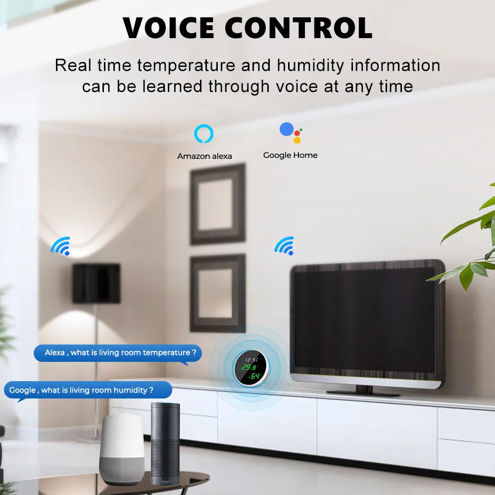 Tuya USB Smart Temperature Humidity Sensor WiFi APP Remote Monitor for Smart Home Smart Life, Works With Alexa, Google Assistant