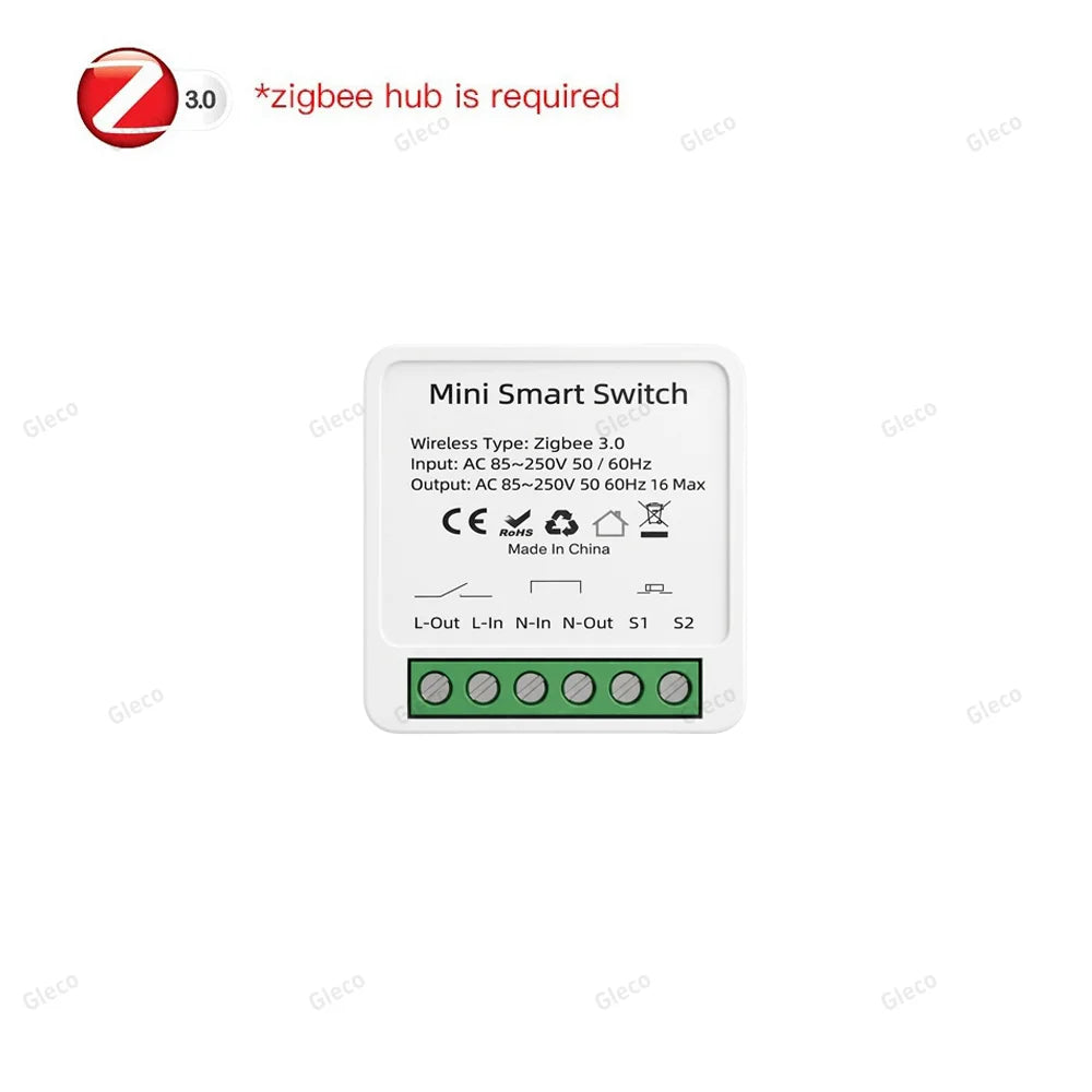 Tuya Zigbee 3.0 16A Smart Mini Switch Module DIY 2 Way Control 1/2CH Smart Home Relay Automation Breaker For Alexa Google Home