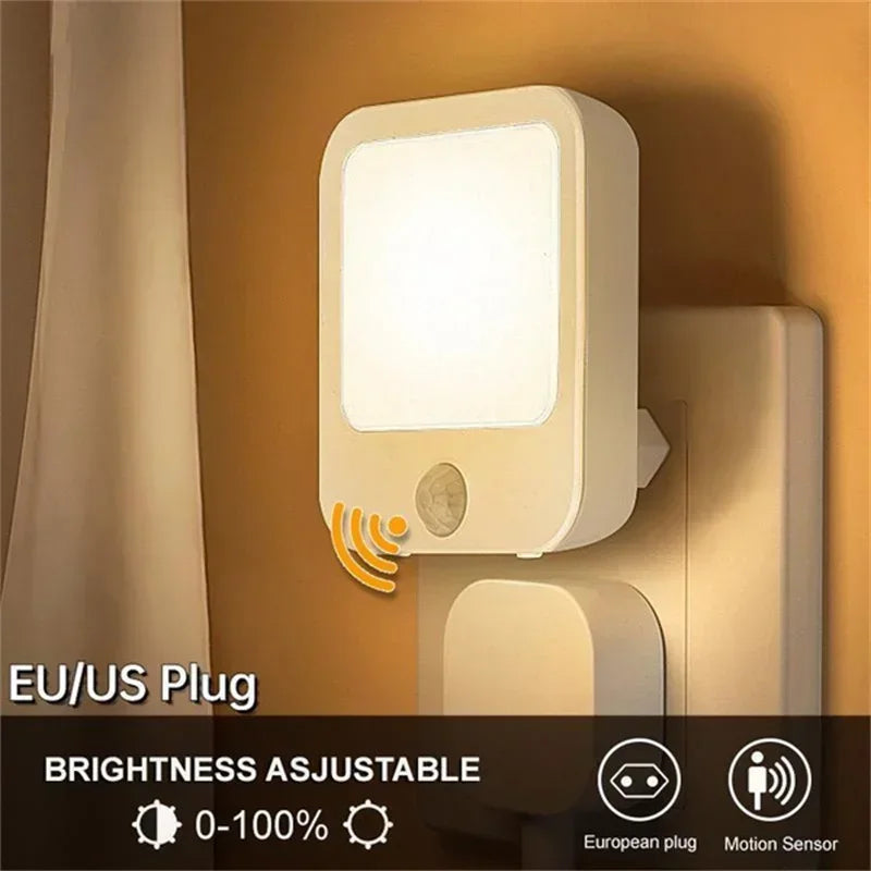 EU/US Plug Motion Sensor LED Night Lights  Dimmable Cabinet Light for Baby Bedside Bedroom Corridor Wireless Night Lamp Lighting