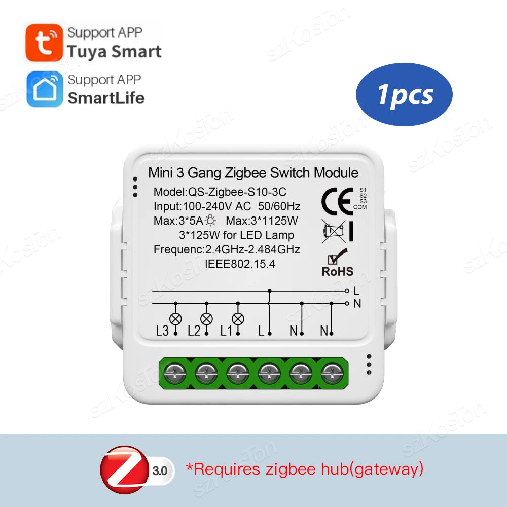 1/2/3 Gang Tuya ZigBee Smart Switch Module Need Neutral Wire Smart Life App Automation DIY Breaker Works with Alexa Google Home