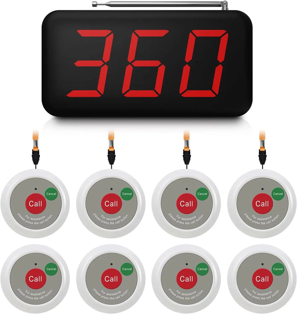 Wireless Call System with 8 Call Buttons for Elderly with 1 Display Receiver for Nnursing Calling system Home Assisted Living