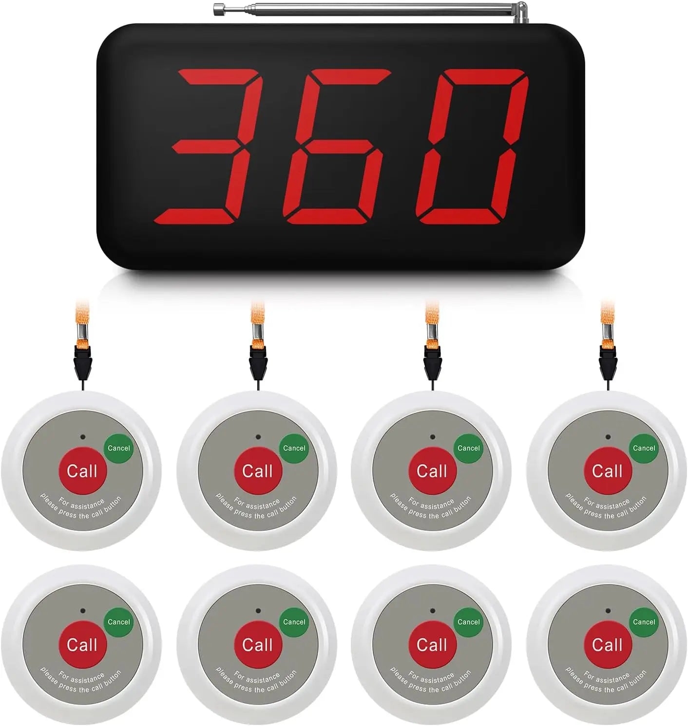 Wireless Call System with 8 Call Buttons for Elderly with 1 Display Receiver for Nnursing Calling system Home Assisted Living