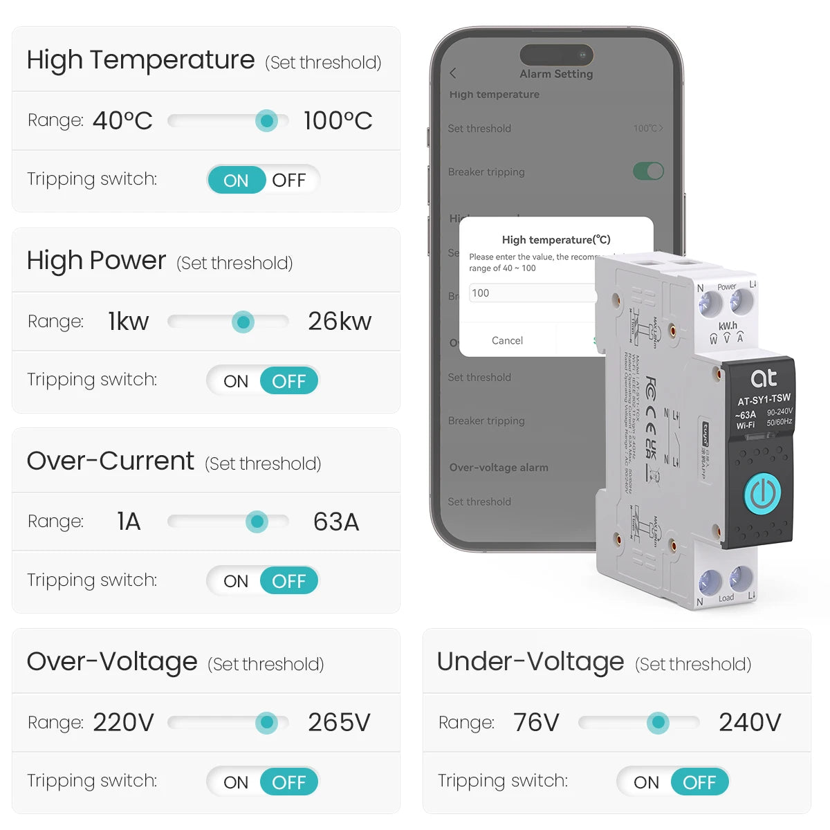 Tuya WiFi Smart Circuit Breaker 63A 1P DIN Rail for Smart Home Wireless Remote Control WiFi Switch by APP metering Breaker