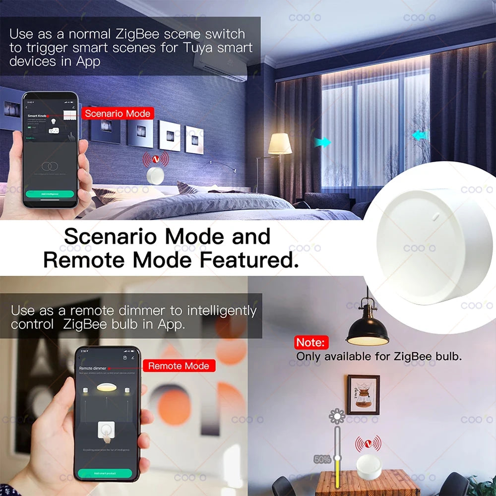 Tuya ZigBee Smart Knob Switch Wireless Scene Button Rotatable Dimmer Controller Switch Home Appliance Automation Linkage Remoter
