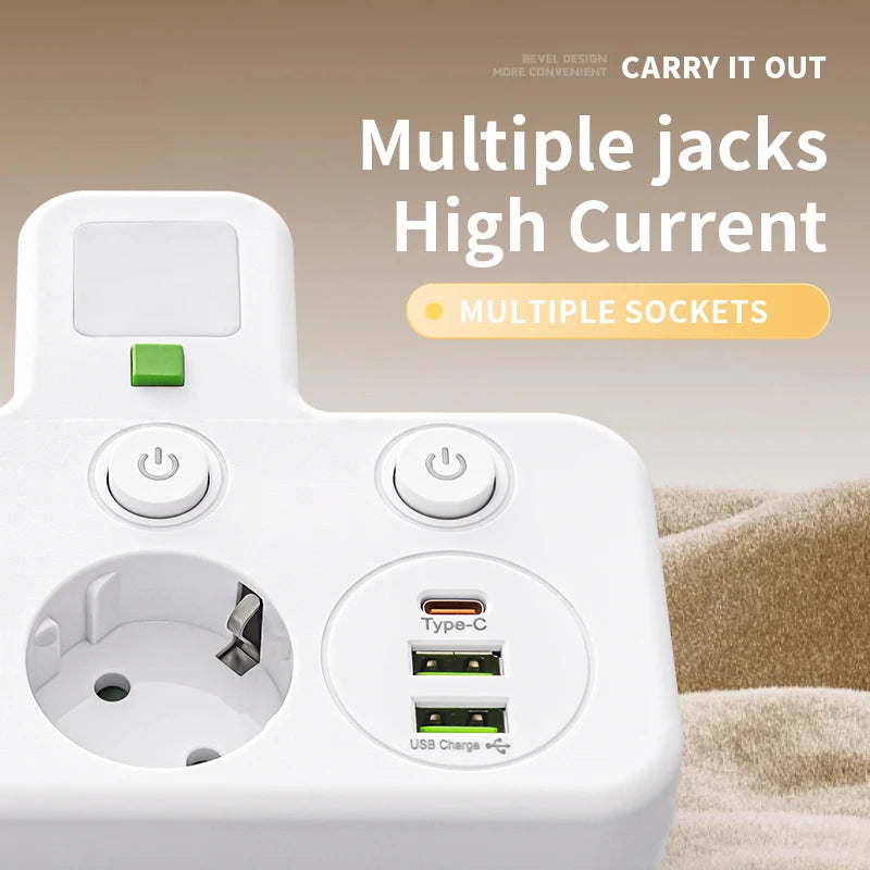 5-Sockets Electrical Socket EU Socket Plug Outlet No Extension Cord With or without it USB Type-C Ports Two specifications