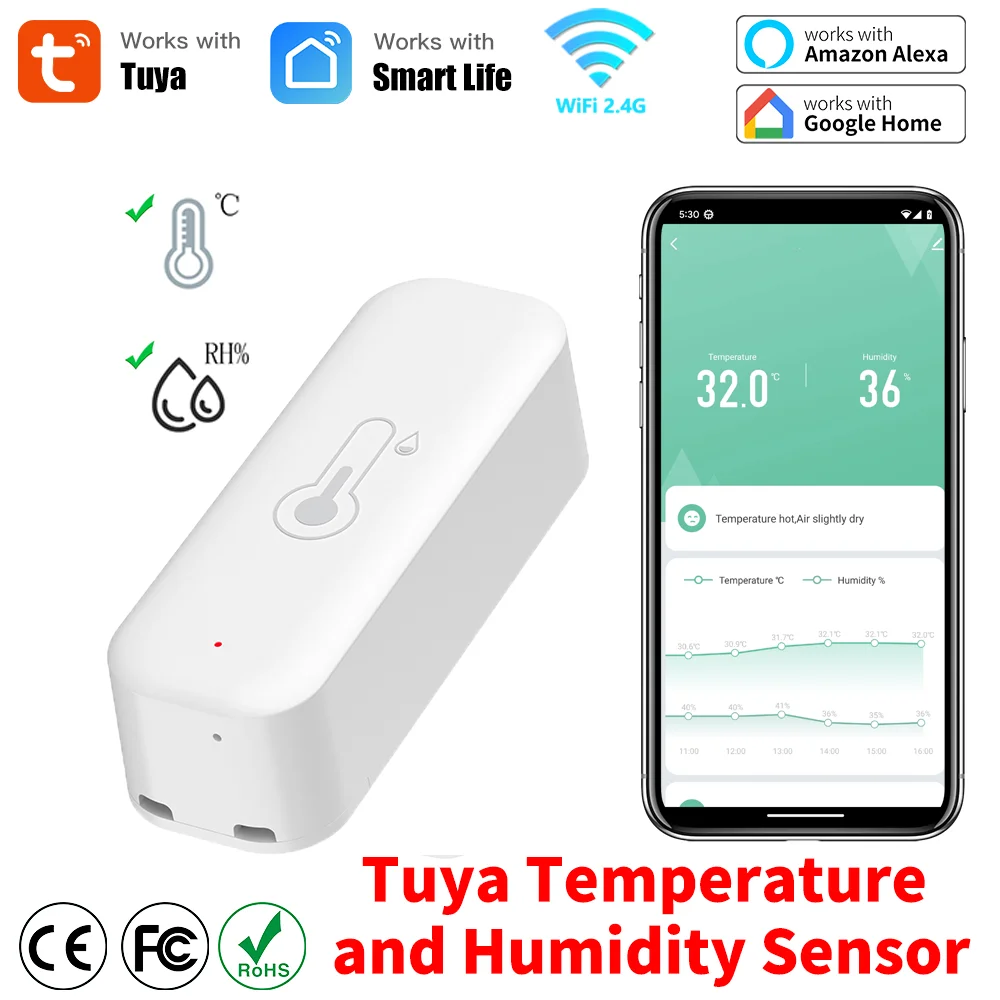 Tuya WiFi Temperature Humidity Sensor for Smart Home Thermometer Hygrometer APP Remote Works with Google Home Yandex Alexa