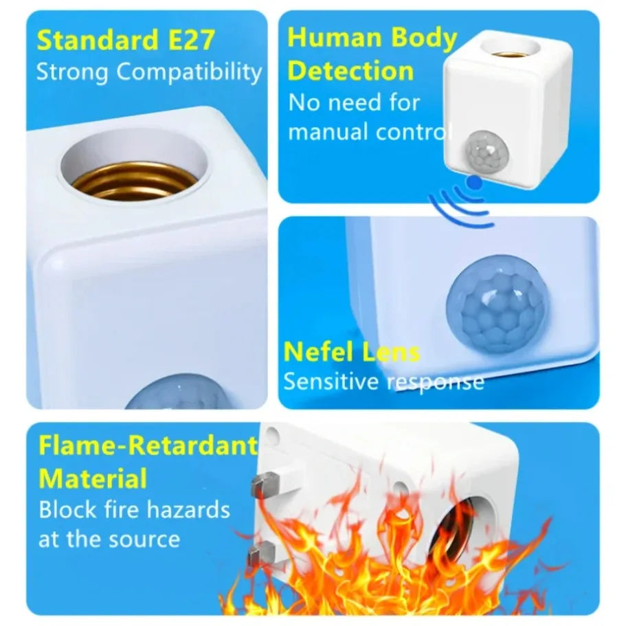 AC85-265V EU/US Plug E27 PIR Motion Sensor LED Switch Lamp Base Human Induction Light Bulb Holder Socket Adapter Converter