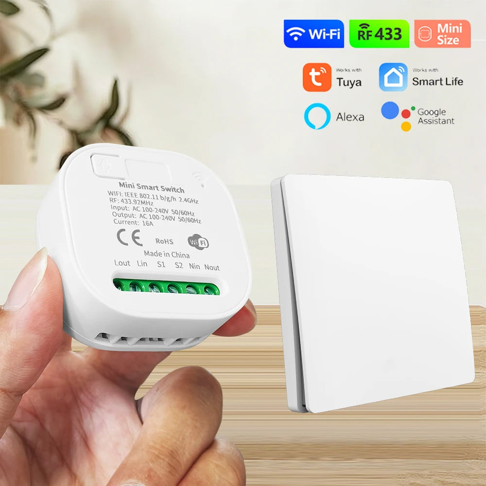 TUYA ALEXA Self-powered Wireless Wall Switch No Battery Required 86Type RF433Mhz Waterproof Switch AC110V 220V for home light