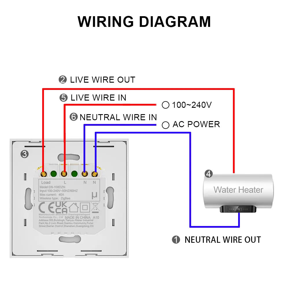 Zigbee Water Heater Large Button Switch Remote and Timer Control Tuya Smart Life App Compatible with Alexa and Google Home