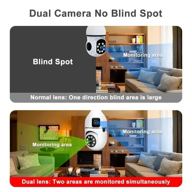 8MP E27 Bulb Surveillance Camera Wifi Camera Dual Lens Security Wireless Baby Monitor Two-way Automatic Human Tracking Monitor