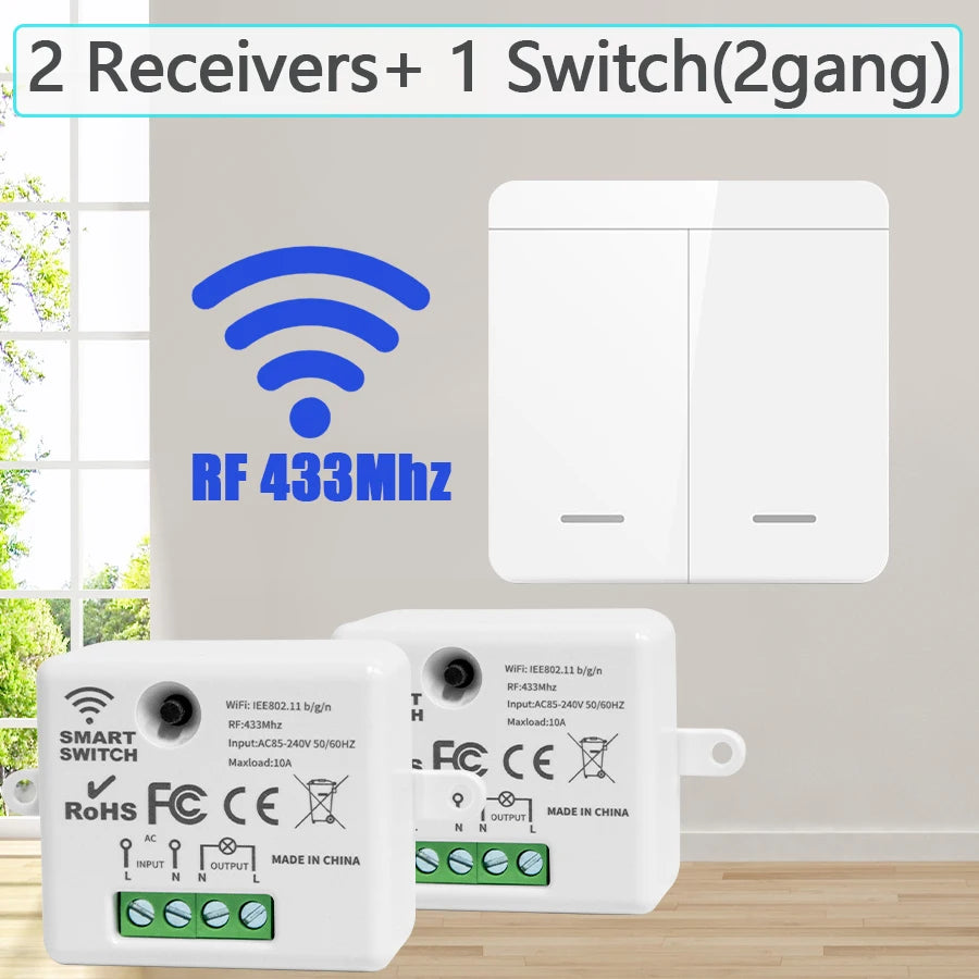 Wireless Light Switch 433MHz Remote Control 1/2/3Gang Interruptor Wall Smart Lighting Switch 10A 110V 220V For Lamp LED