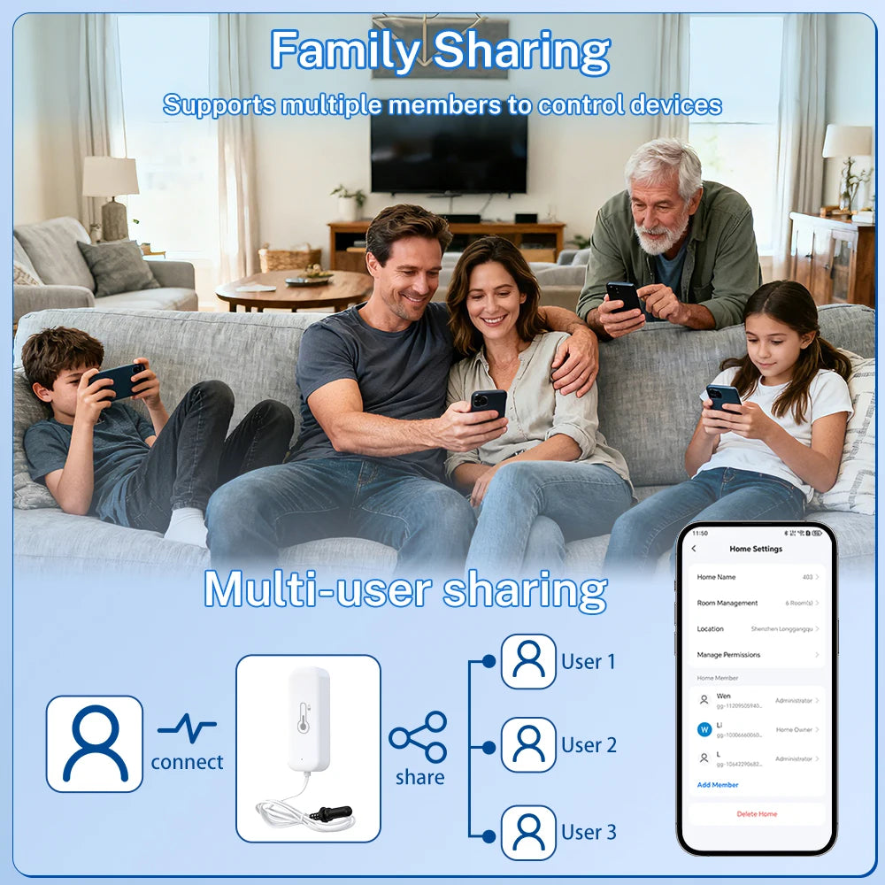 Tuya Zigbee WiFi Temperature Humidity Sensor with External Probe, Smart Home Compatible with Smart Life Google Home Alexa